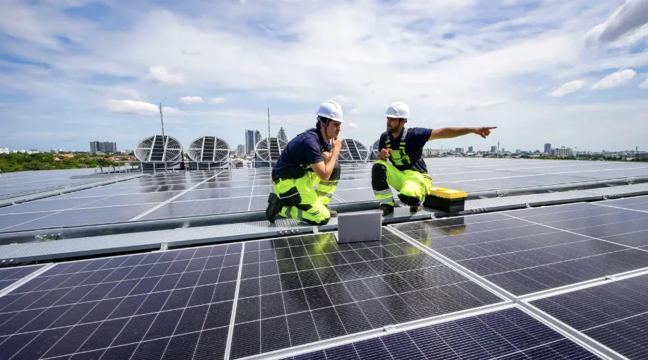 Ein Schweizer Einfamilienhaus mit Solaranlage auf dem Dach vor alpiner Bergkulisse, das moderne Energielösungen in traditioneller Architektur zeigt.